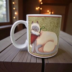 Sakura Fiddlestick Christmas Cats Coffee Mug Cat with Santa Hat 3 5/8" Tall